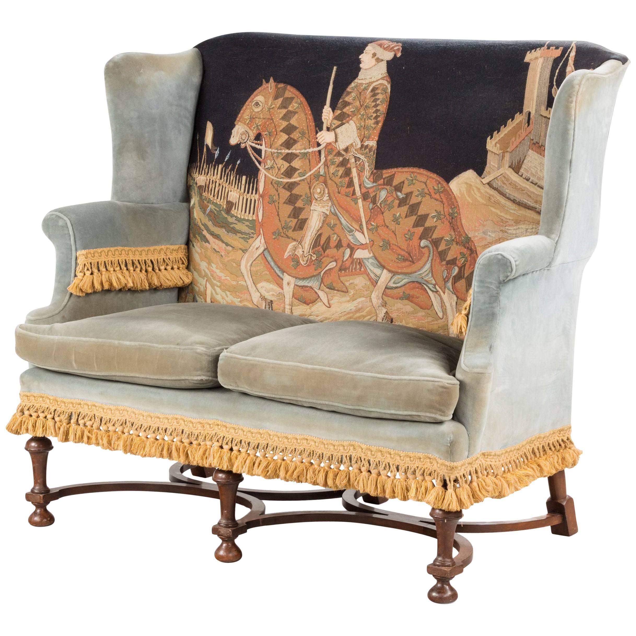 William and Mary Walnut Style Sofa with a Tapestry of a Horseman