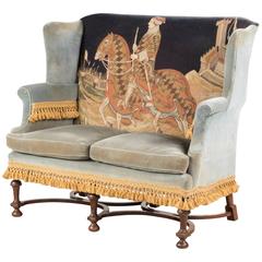 William and Mary Walnut Style Sofa with a Tapestry of a Horseman