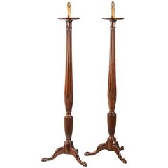 Antique Pair of 18th Century Design Mahogany Torcheres with Reeded Columns