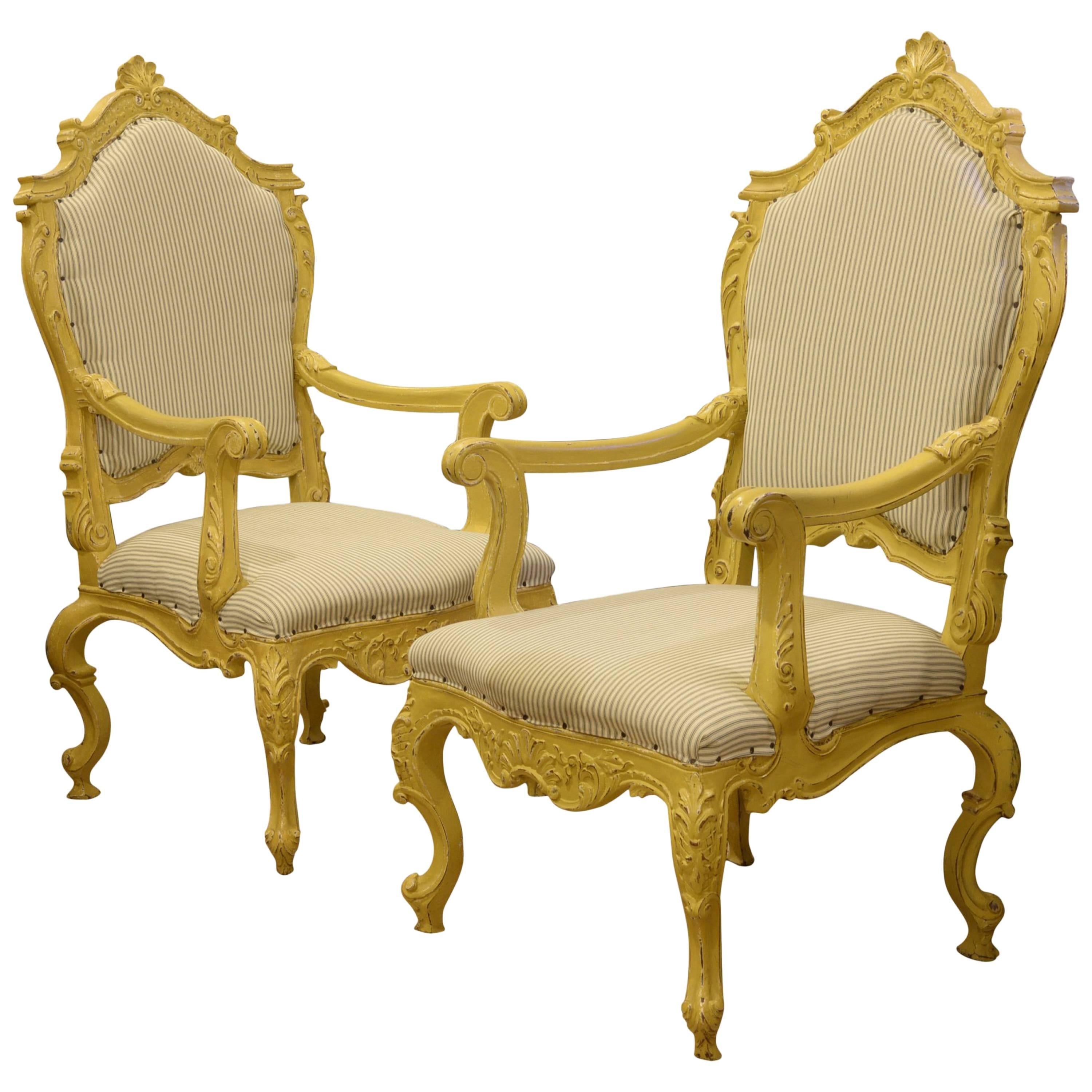 Pair of Painted French Armchairs For Sale