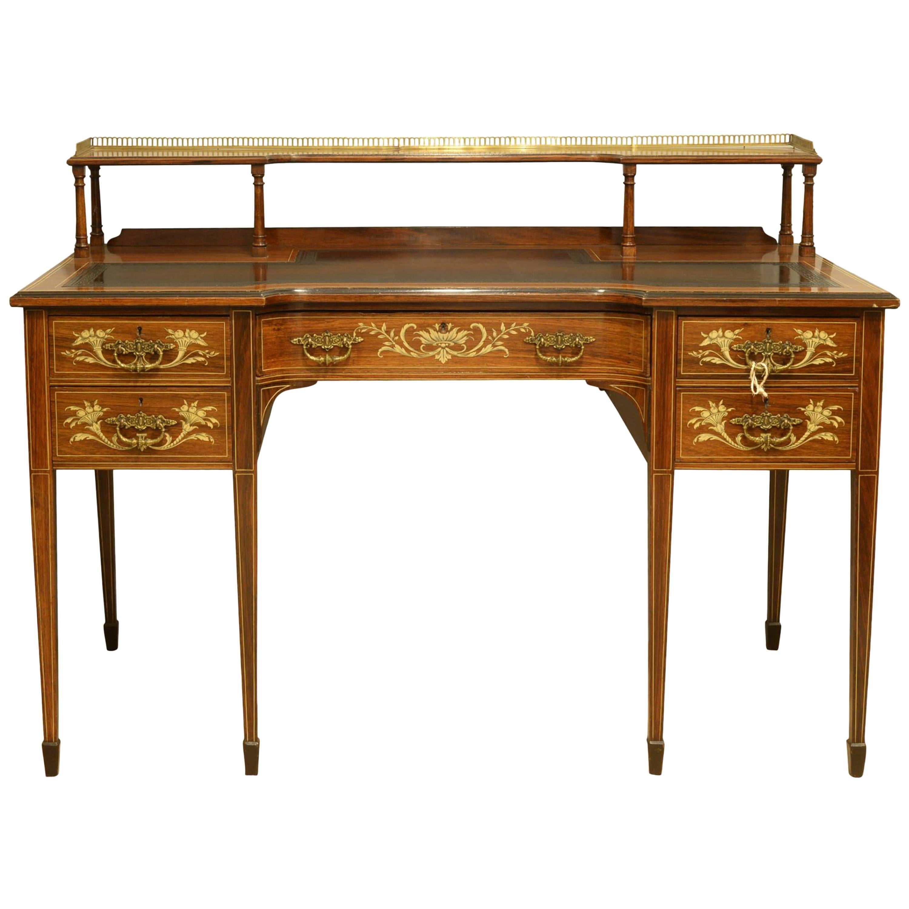 Edwardian Mahogany Inlaid Kneehole Desk For Sale