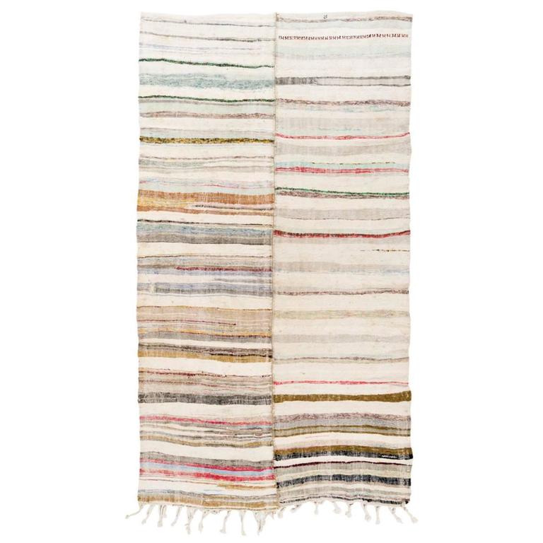Striped Vintage Cotton Rag Rug Flat Weave Kilim For At 1stdibs Striped Vintage Cotton Rag Rug Flat Weave Kilim For