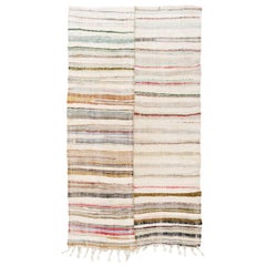 Striped Vintage Cotton Rag Rug, Flat-Weave Kilim