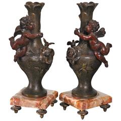Antique Pair of Candlesticks Vases, Victorian, circa 1870 4