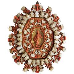 Antique Coral and Mother-of-Pearl Plaque, Trapani, 18th Century