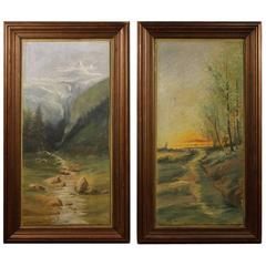 20th Century Pair of French Landscapes Paintings Oil on Panel