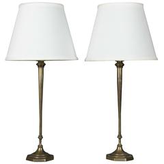 Antique 1920s American Pair of Brass Table Lamps
