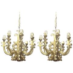 Pair of Very Large Carved and Silver Gilt Fanciful Chandeliers 5