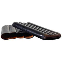 Vintage Cigar Case, Black Leather Four-Position Sleeve, George V
