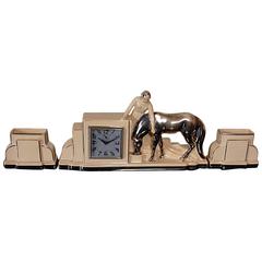 Art Deco Clock and Garnitures, French ODYV Timepiece, Working with Alarm 10
