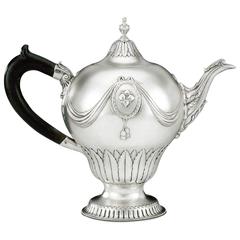 Extremely Rare George III Drapery Balloon Teapot Made by Hester Bateman