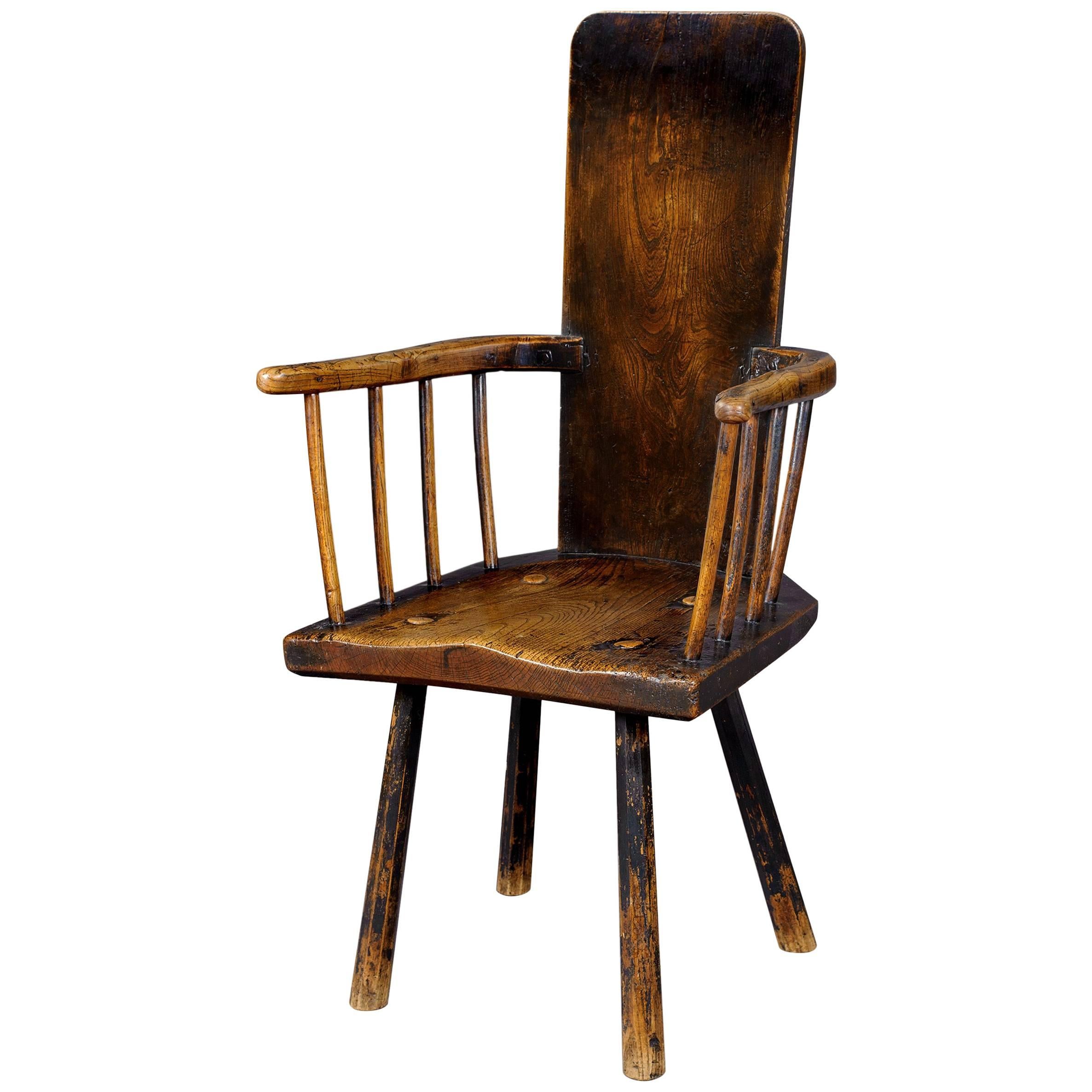 18th Century Elm Primitive Chair For Sale