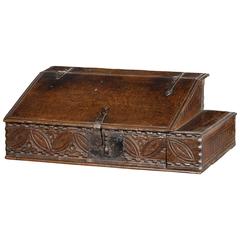 Antique 17th Century Oak Box with Original Quill Drawer