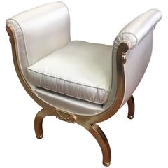 Maurice Dufrene Refined Gold Leaf Curdle Stool Restored in Satin Silk