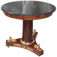 French Gueridon Mahogany Table with Ormolu and Original Black Fossil Marble Top
