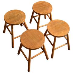 Antique Set of Four Stools, Elm and Ash, French Country Kitchen