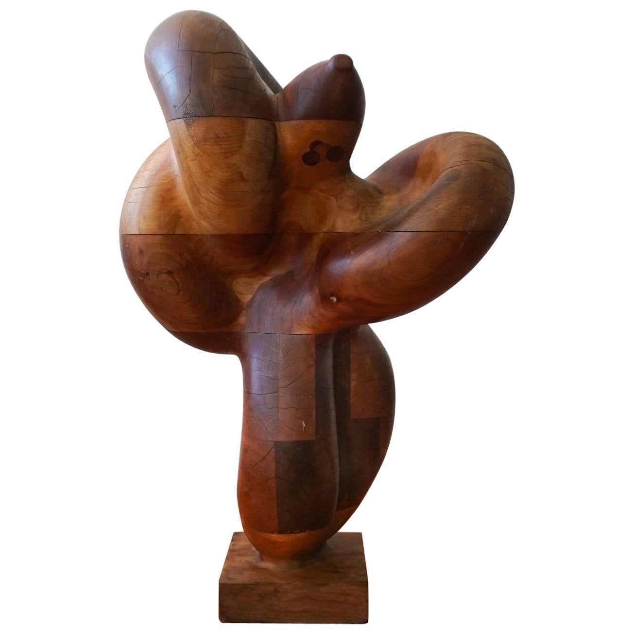 1960s Monumental Hand-Carved Wood Sculpture
