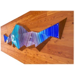 Used Purple Blue Scheme 3D Faceted Glass Barcode Sculpture Wall Light Installation