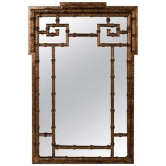 Tony Duquette Style, Hollywood Regency Faux Bamboo Gilt Gold Mirror