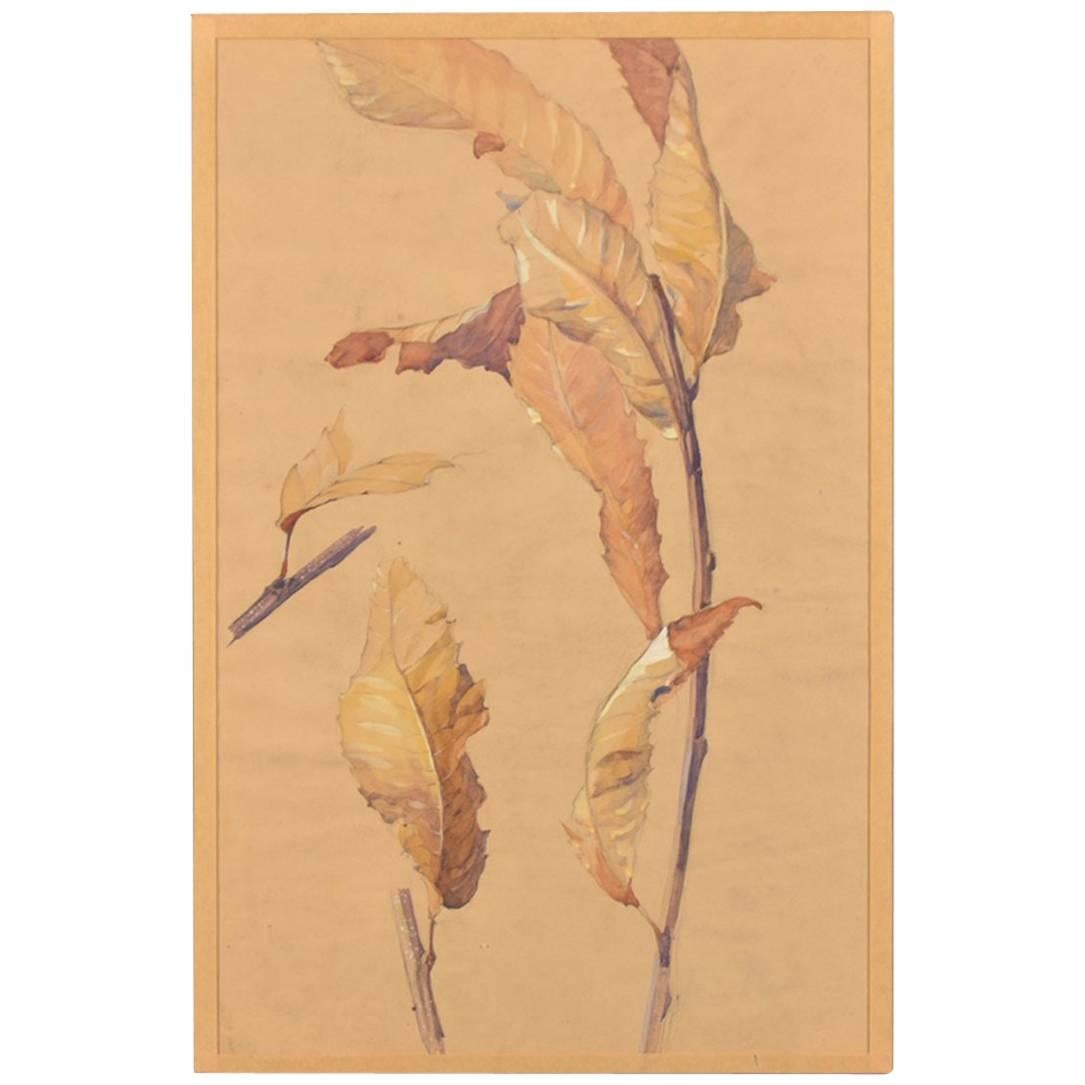 Vintage French "Autumn" an Original Watercolor on Paper, circa 1940 For Sale