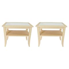 Pair of Two-Tiered Raffia Covered Side Tables Attributed to Karl Springer