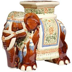 Mid-20th Century French Hand-Painted Faience Elephant Garden Seat