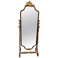 Hand-Carved Walnut Parcel-Gilt Cheval Mirror 11
