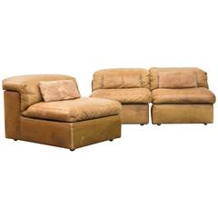 De Sede Inspired Three-Piece Leather Sectional Sofa