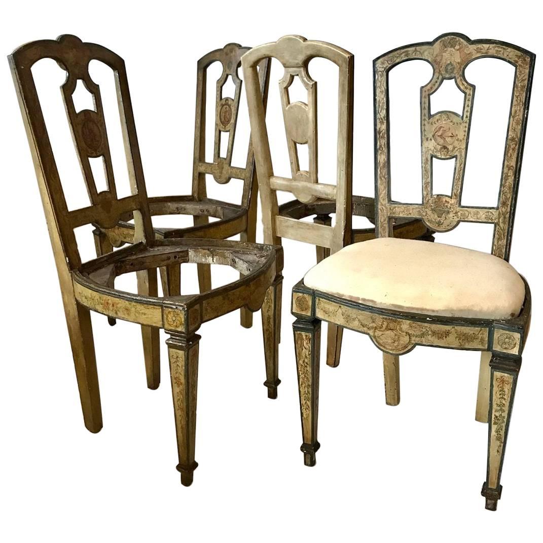 Four 18th Century Italian Painted Side Chairs For Sale