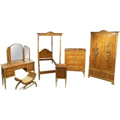 Superb Satinwood Painted Sheraton Revival Extensive Bedroom Suite