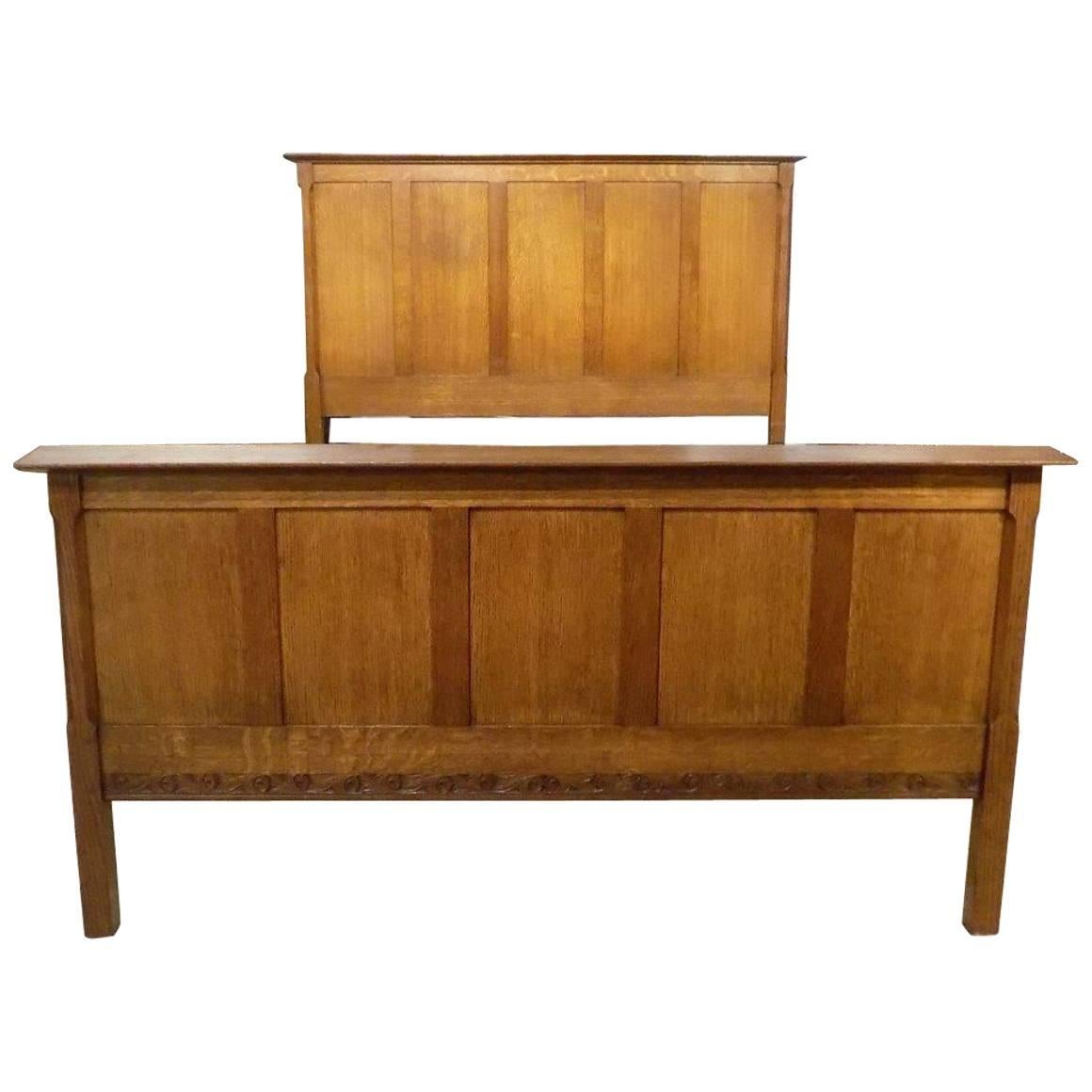 Rare Oak Arts & Crafts Period Double Bed by Arthur Simpson of Kendal
