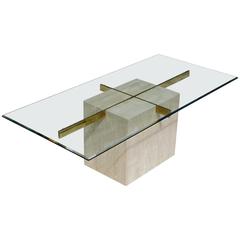 Artedi Vintage Coffee Table in Travertine, Brass and Beveled Glass, circa 1985