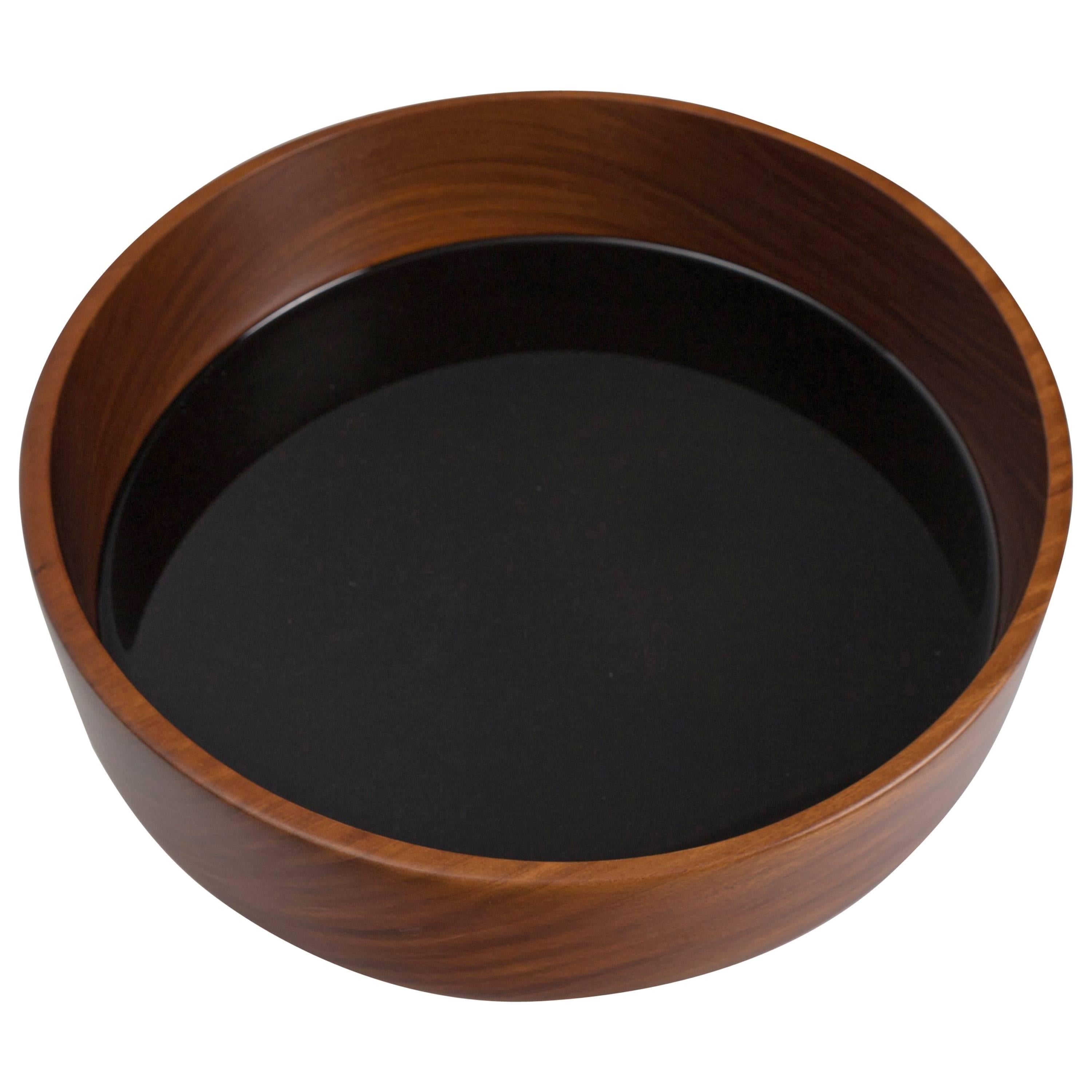 Hand-Carved Corteza Lingnum Vitae Cylindrical Bowl with Resin Bottom