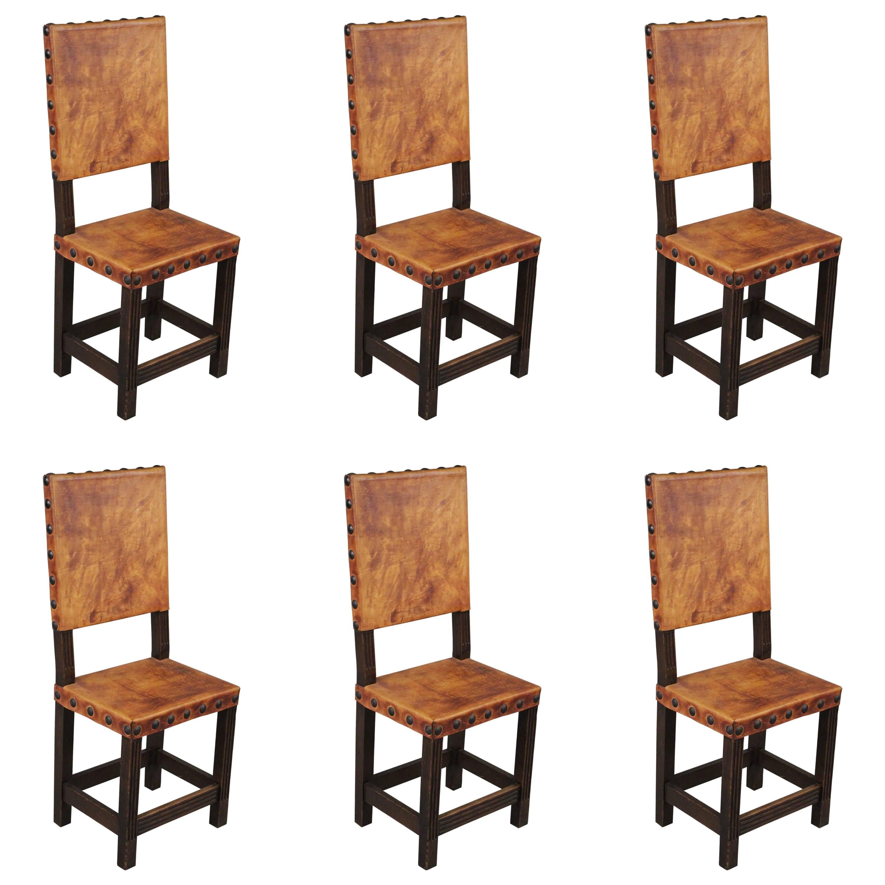 Set of Six Tall Back Spanish Revival Side Chairs