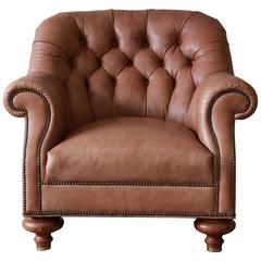 Vintage Baker Furniture Brown Leather Chesterfield Club Lounge Chair