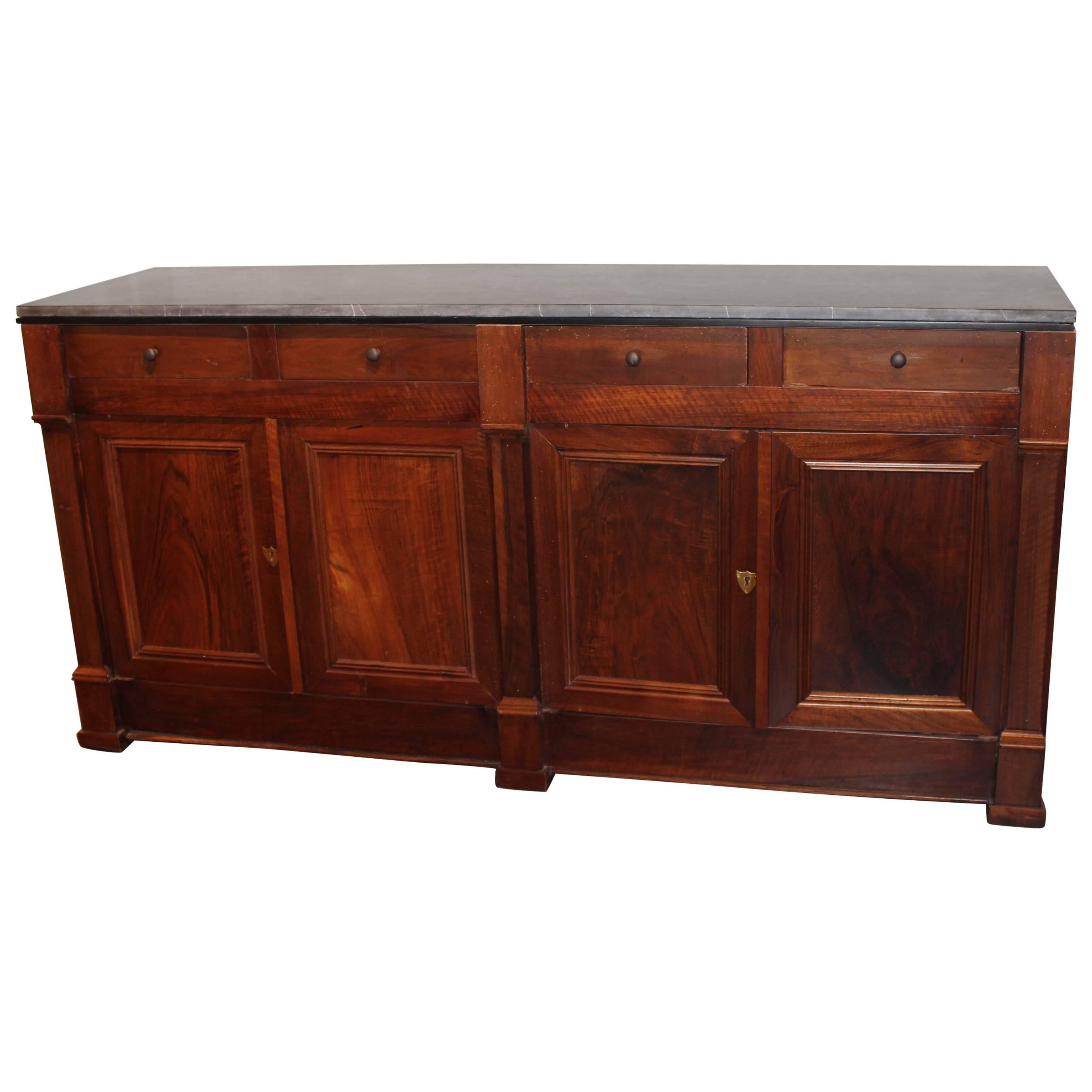 Antique French Cherrywood Enfilade with Honed Granite Top, Paris, circa 1930