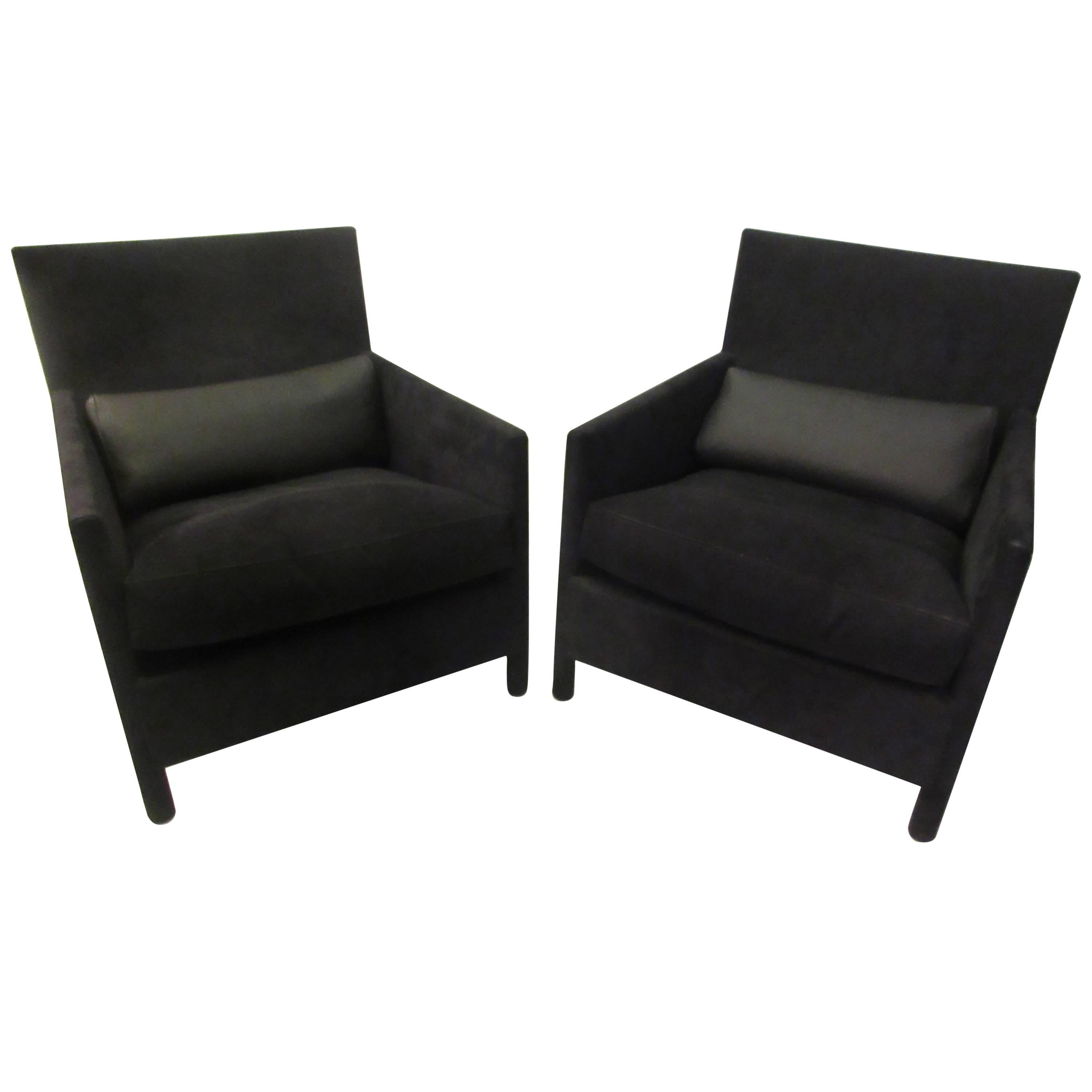 Molteni & C Leather Armchairs in Charcoal Suede