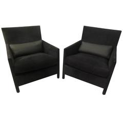 Vintage Molteni & C Leather Armchairs in Charcoal Suede