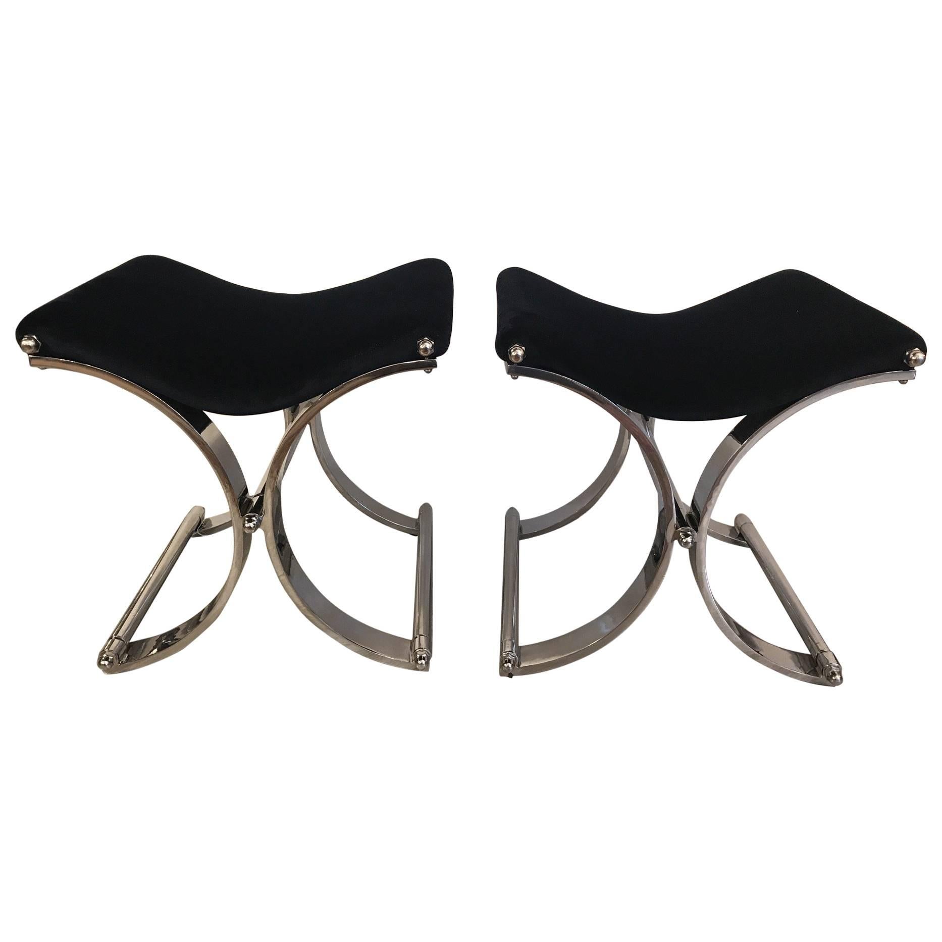 Pair of Modern Chrome Saddle Seat Benches