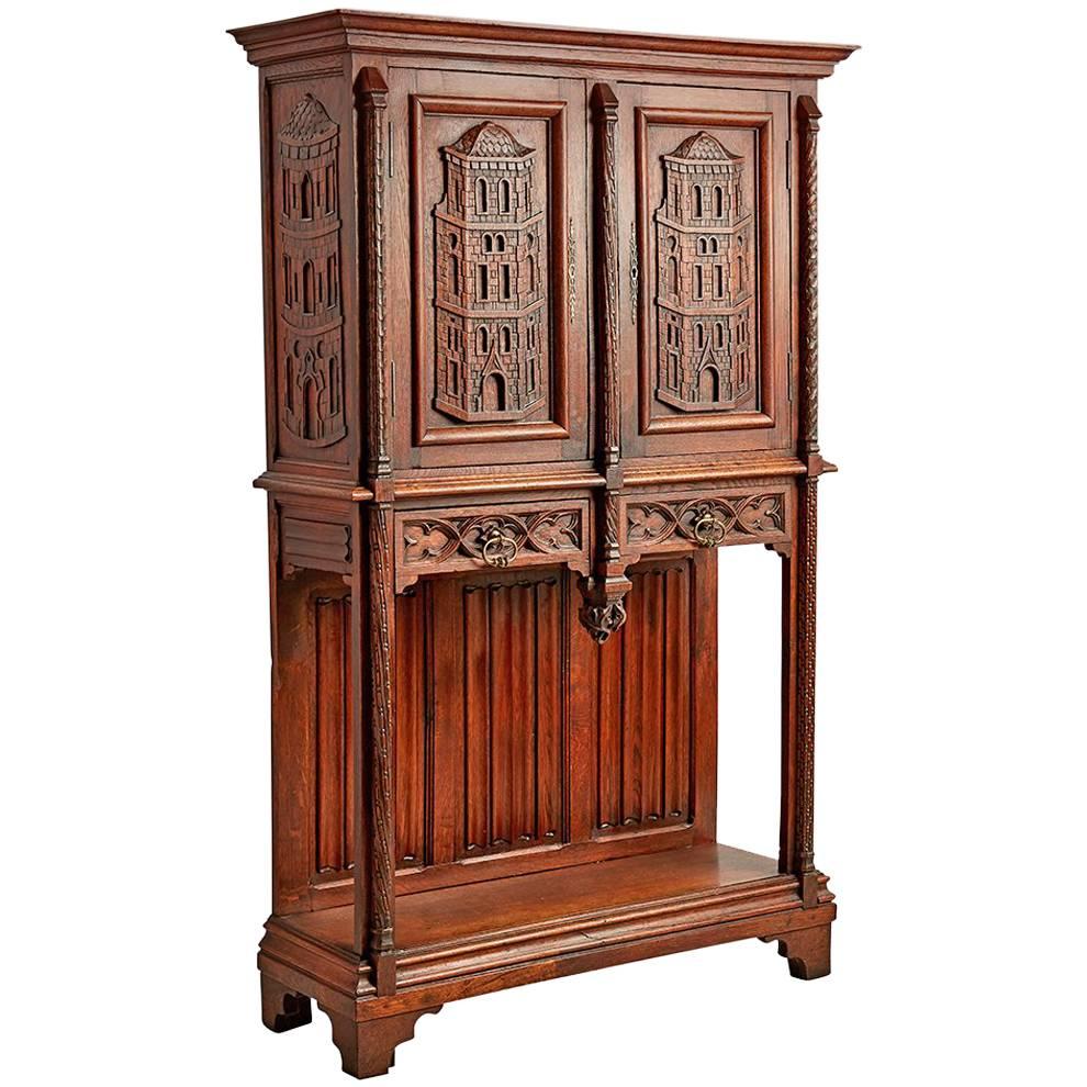 Ornately Carved Sideboard with Renaissance Revival Towers, circa 1930s For Sale