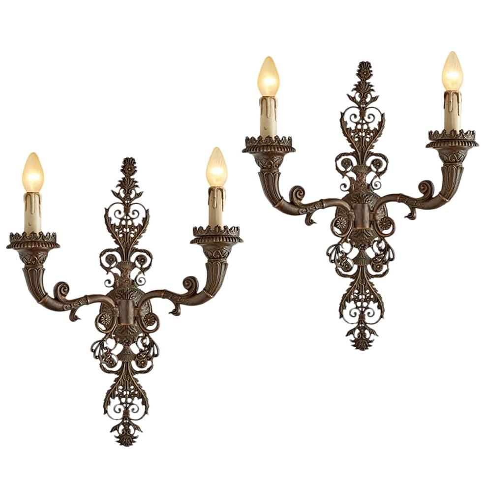 Pair of Monumental Classical Revival Cast Bronze Sconces by Caldwell, circa 1910 For Sale