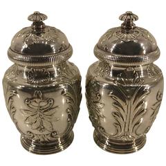 Antique Pair of Christofle Silver Plated Neoclassical Pepper Mills