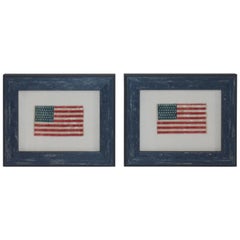 Antique Pair of Framed Mini 46 Star Parade Flags