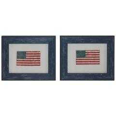 Antique Pair of Framed Mini 46 Star Parade Flags