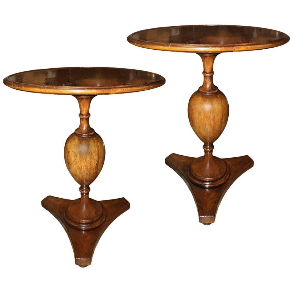 Unusual Pair of 18th Century Italian Walnut Candle Stands or Side Tables For Sale