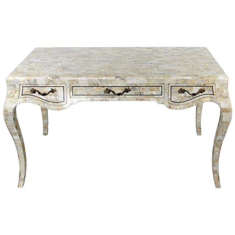 Tesselated Stone And Brass Vintage Desk By Maitland Smith With Mid Century Modern Maitland Smith Tesated Stone Brass Desk 1980s