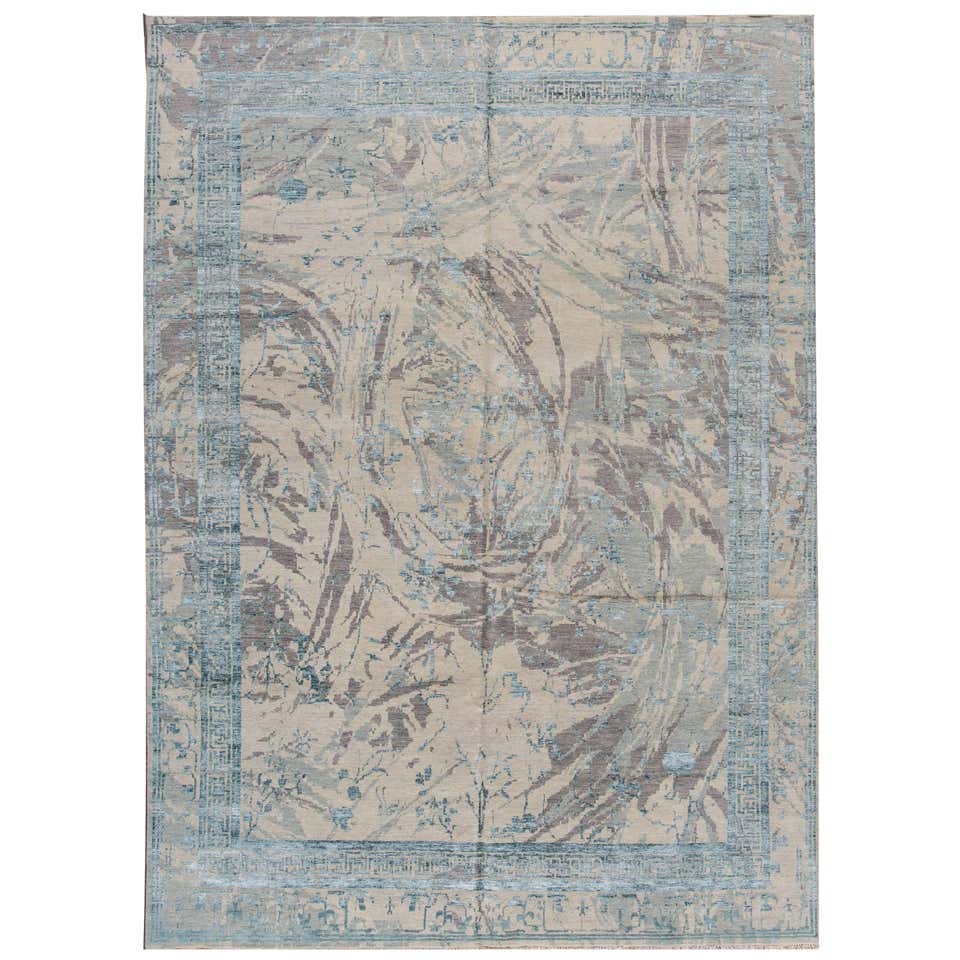Blue and White Patchwork Look Area Rug For Sale at 1stDibs