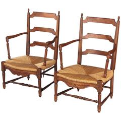 Pair of Louis XVI Style Provencal Rush Seat Armchairs, 1940s 8