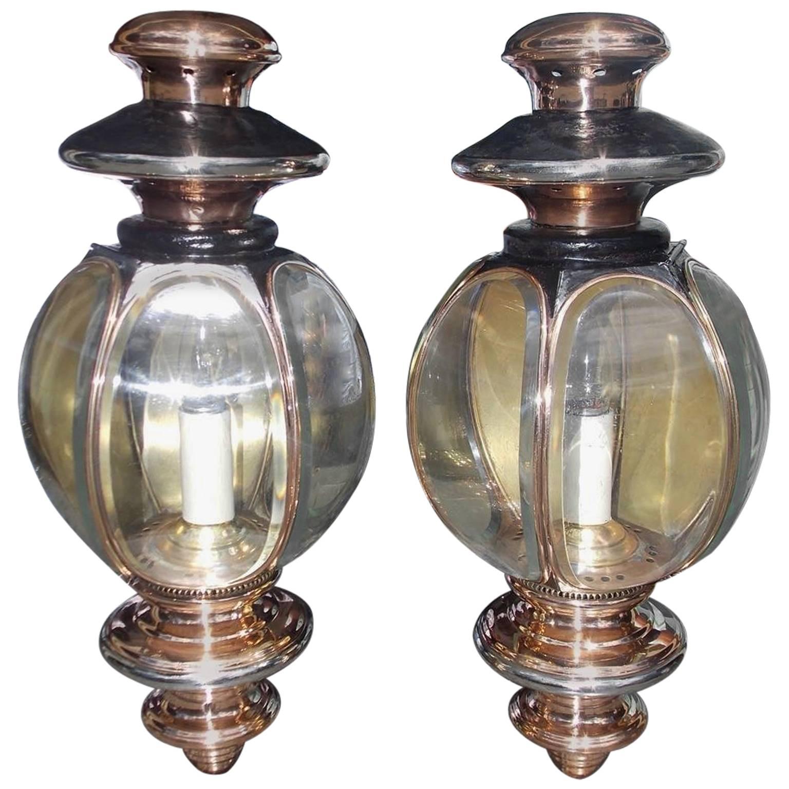 Pair of American Nickel Silver and Copper Coach Lanterns, New Haven, Circa 1860