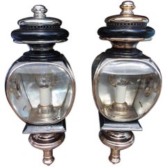 Antique Pair of American Nickel Silver and Brass Coach Lanterns, New Haven, Circa 1860